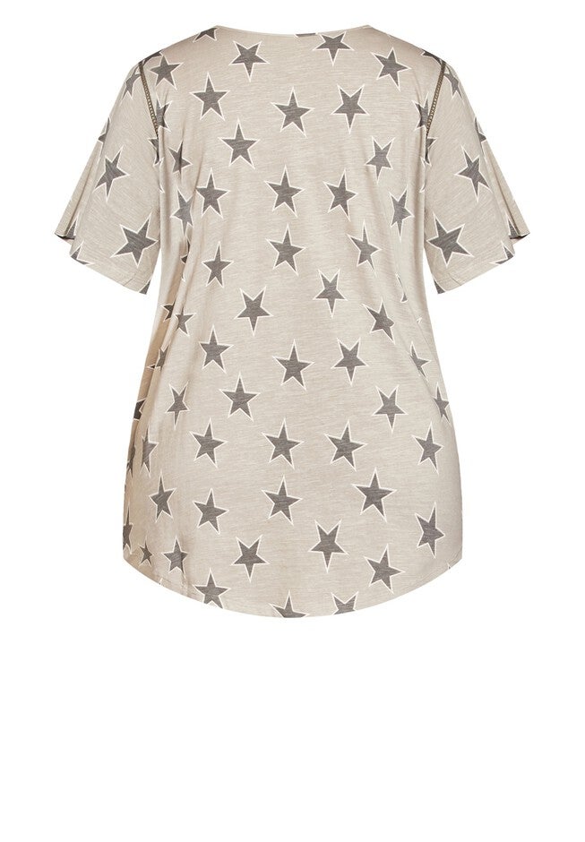 Flutter Sleeve Print Top, STAR GREY, alternate image number 3