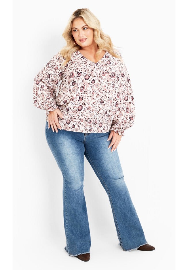 Mylah Shirred Top, FOLK FLORAL, alternate image number null