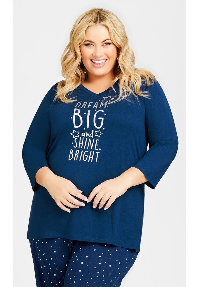 3/4 Sleeve Dream Big Sleep Top, NAVY, hi-res image number 0