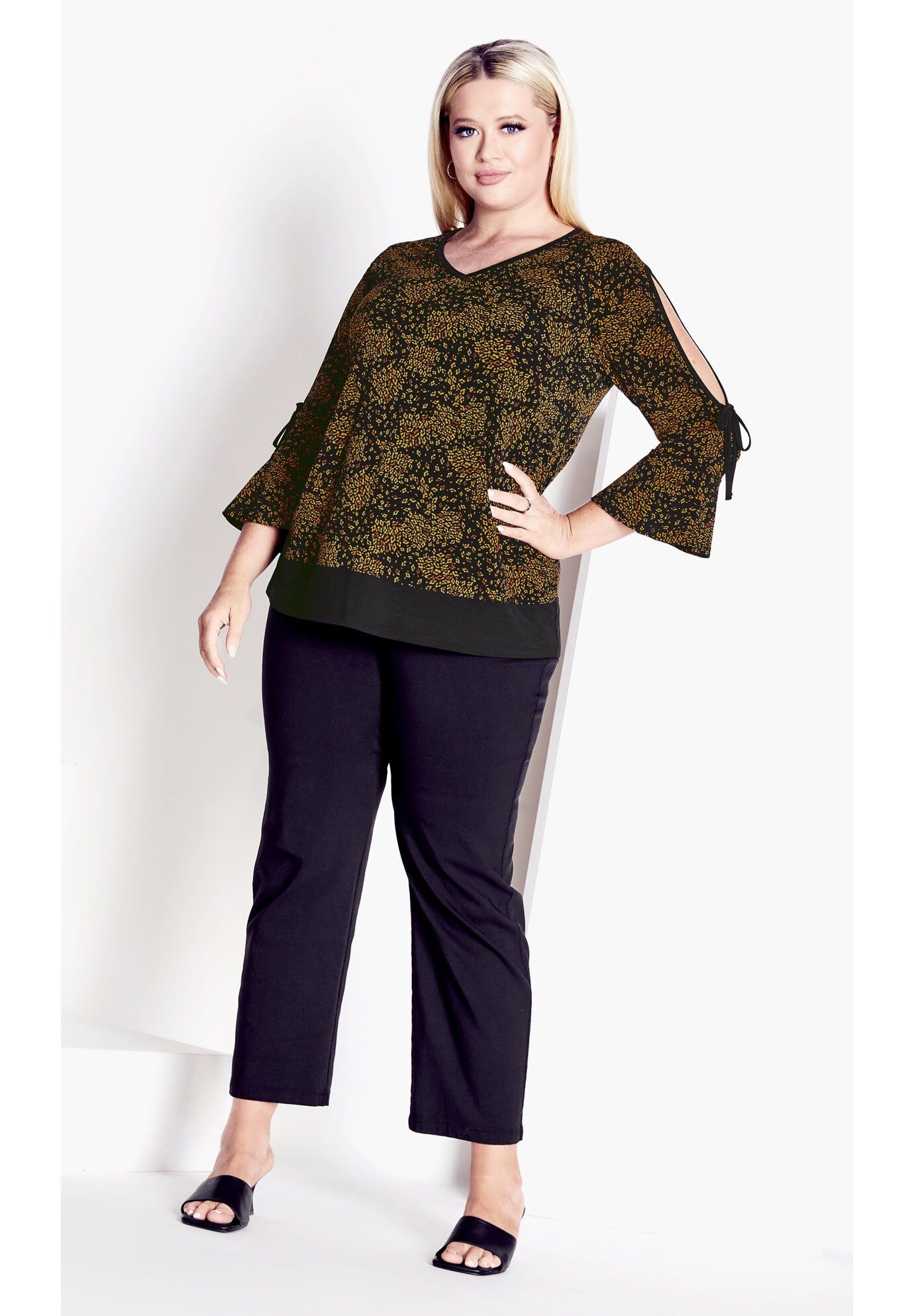 Lara Layered Print Top, GOLD SCATTER, hi-res image number 0