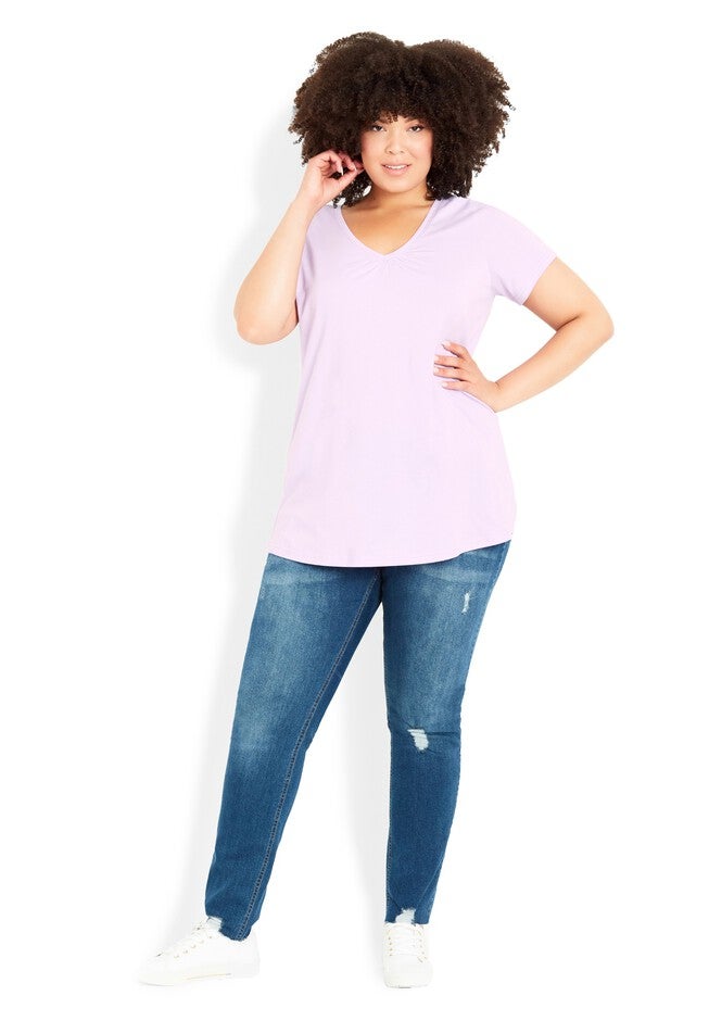 Cotton Gather V Top, LILAC, on-hover image number null