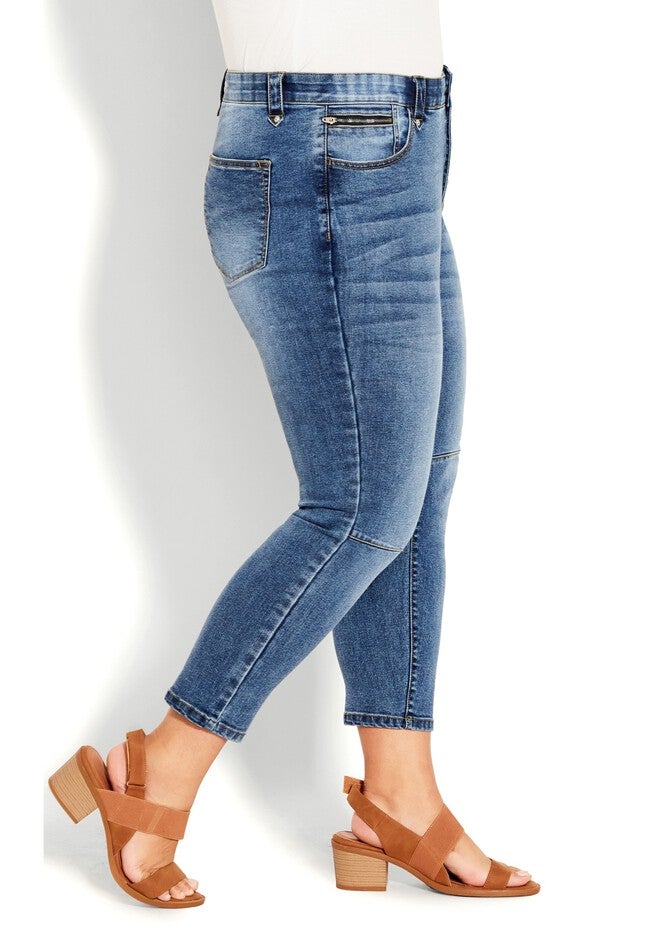 Crop Exposed Button Jean, MID WASH, alternate image number 5