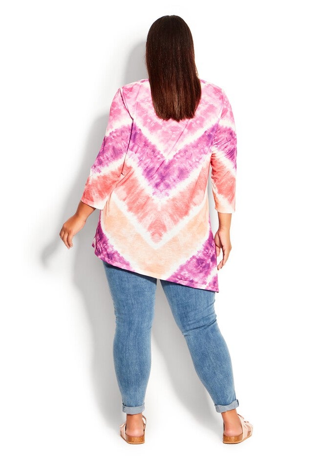 3/4 Sleeve Tie Dye Top, PURPLE, alternate image number null