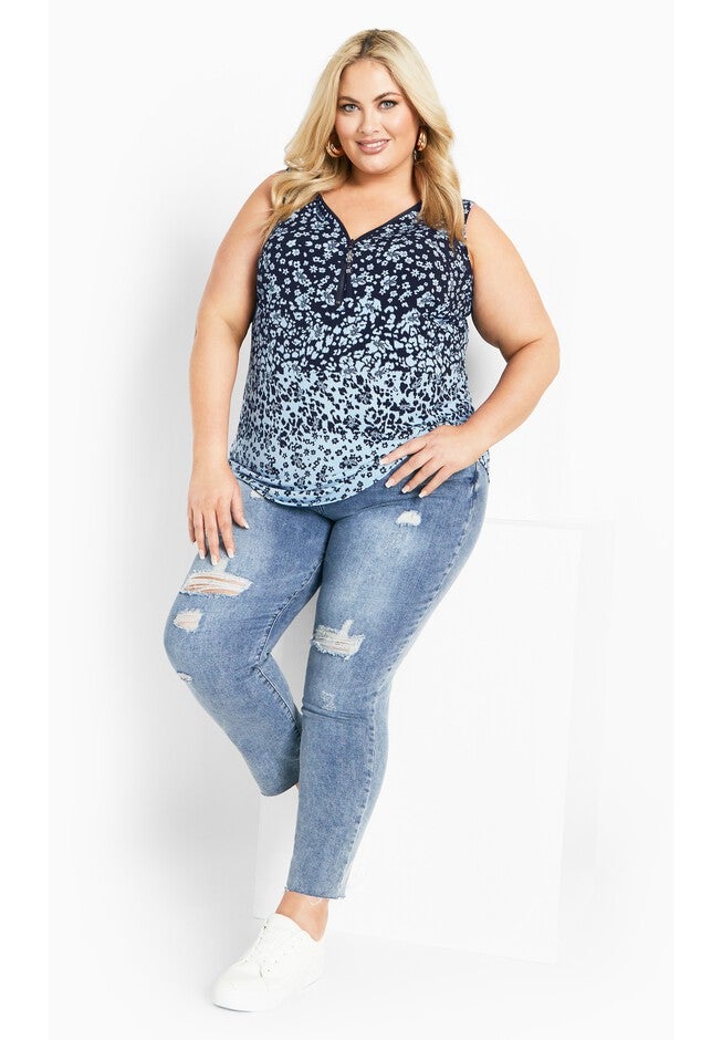 Liana Border Top, BLUES FLORAL ANIMAL, alternate image number 2