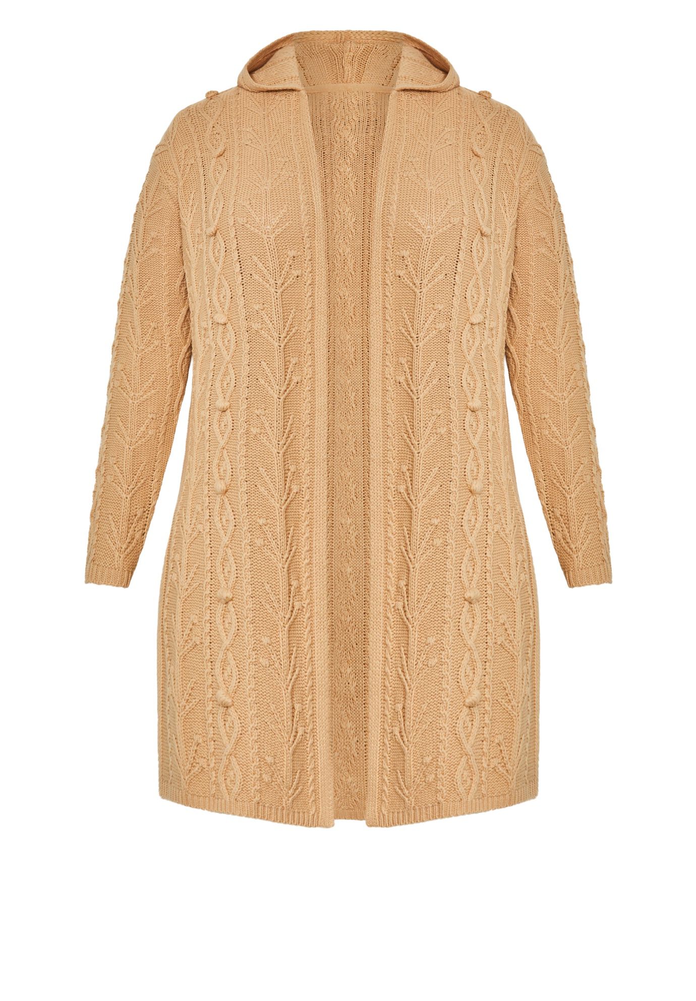Camilla Cable Knit Hooded Cardigan, LATTE, alternate image number 2