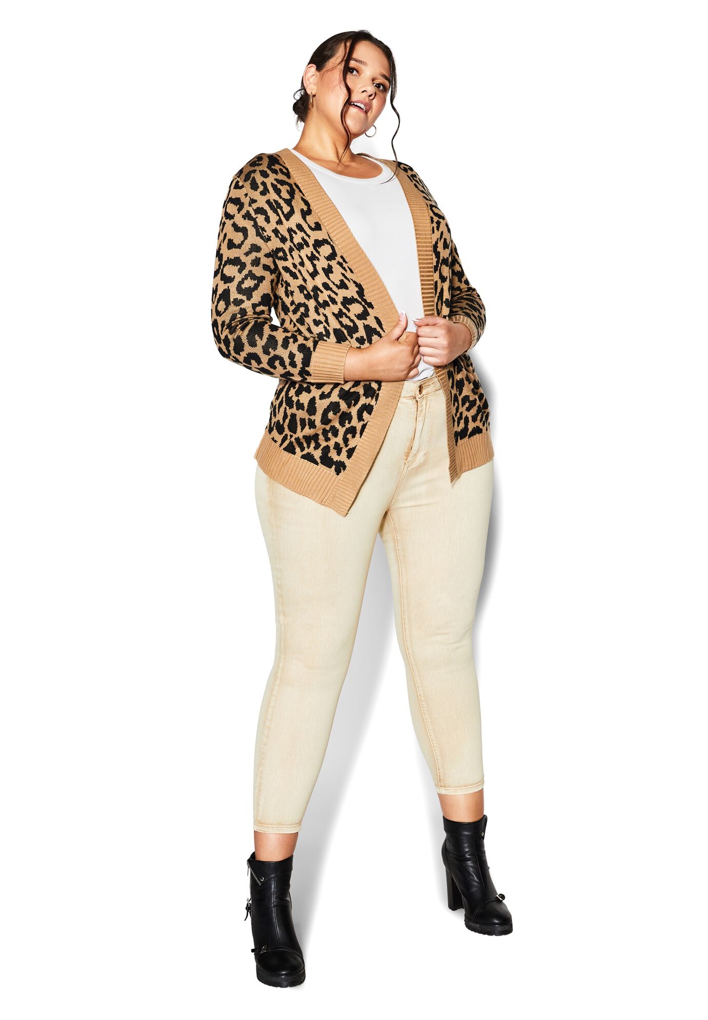 Longline Print Cardigan, TAN, alternate image number 5