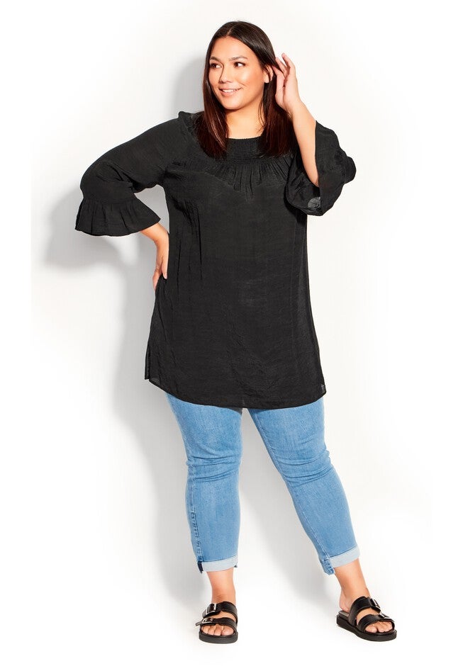 Flutter 3/4 Sleeve Top, BLACK, alternate image number null