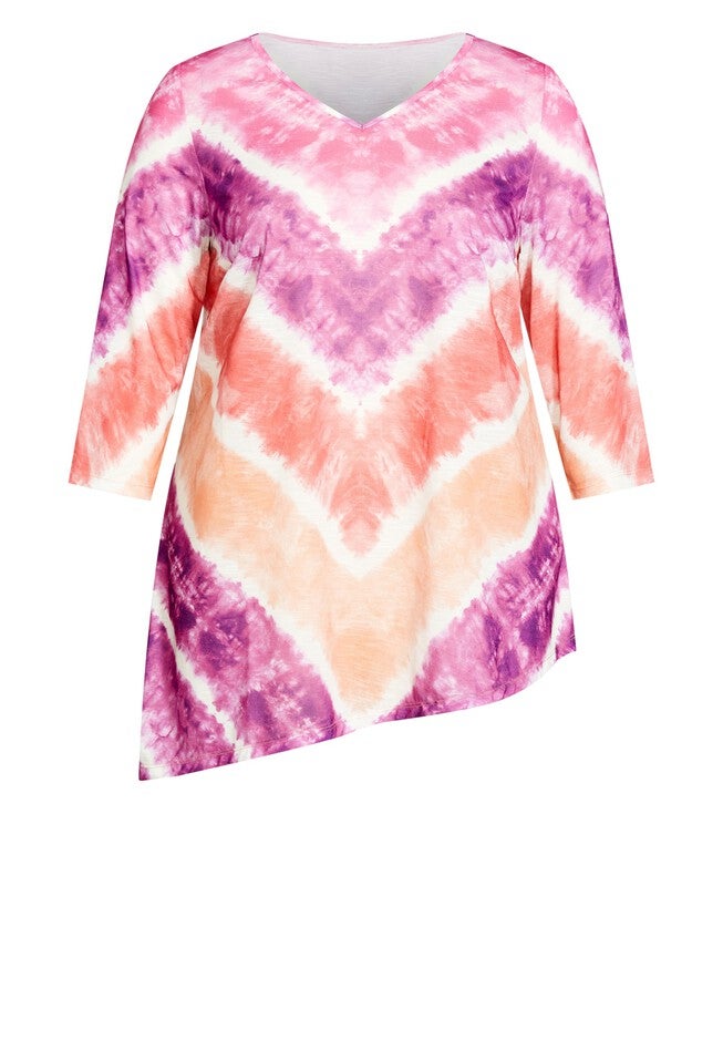 3/4 Sleeve Tie Dye Top, PURPLE, alternate image number null