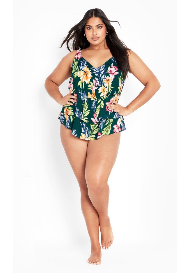 3 Tiered Print Tankini Top, RAVEN, hi-res image number null
