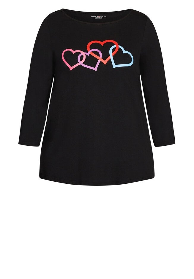 Heart Print Top, BLACK, alternate image number 2