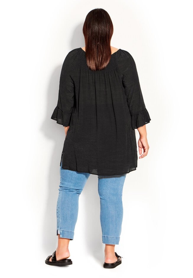 Flutter 3/4 Sleeve Top, BLACK, alternate image number null