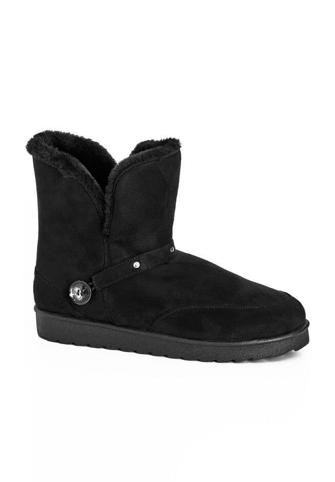 Faux Fur Slip On Buckle Bootie, BLACK, hi-res image number 0