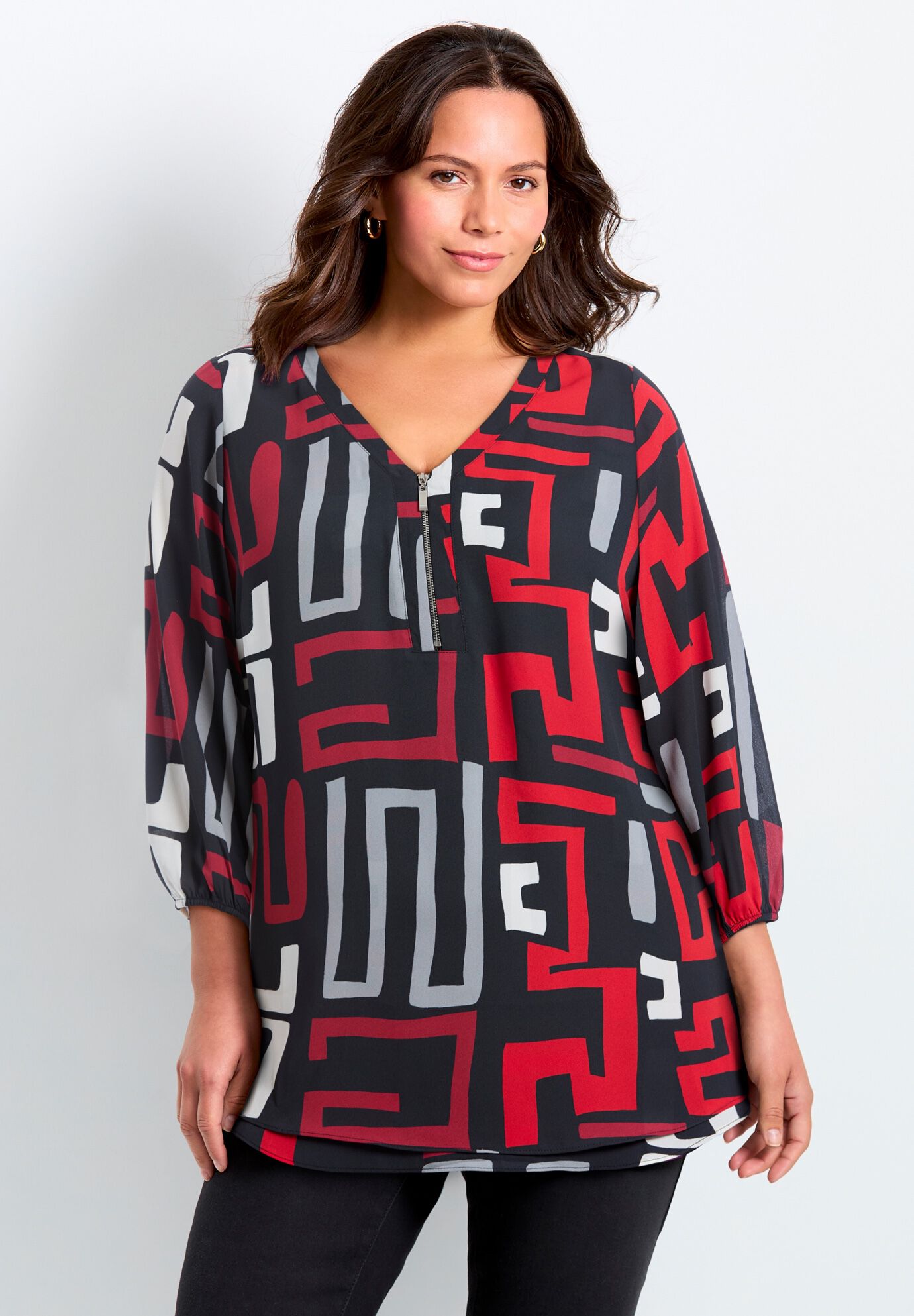 Meila Zip Top, BLACK RED GEO, on-hover image number 1