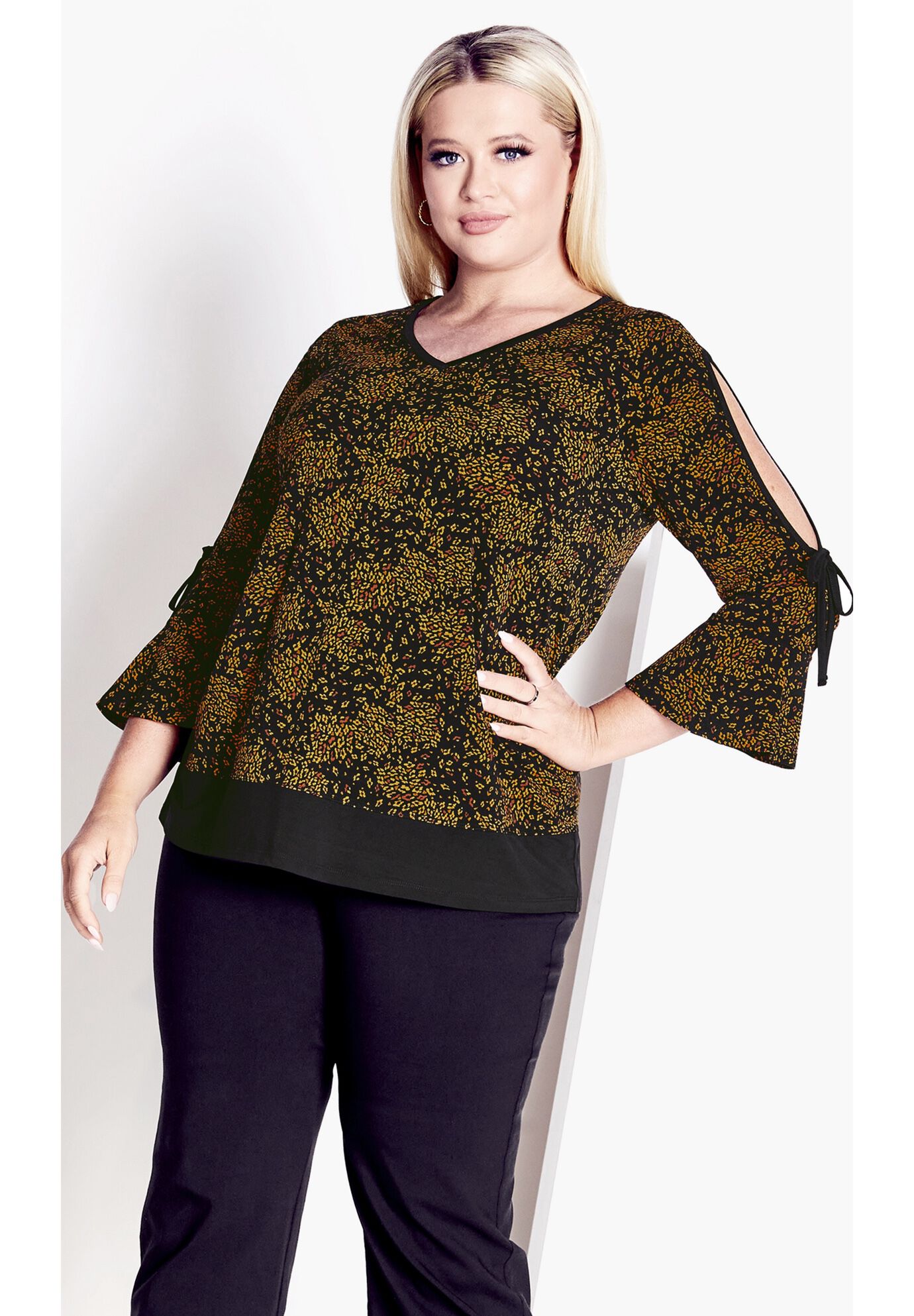 Lara Layered Print Top, GOLD SCATTER, alternate image number 4