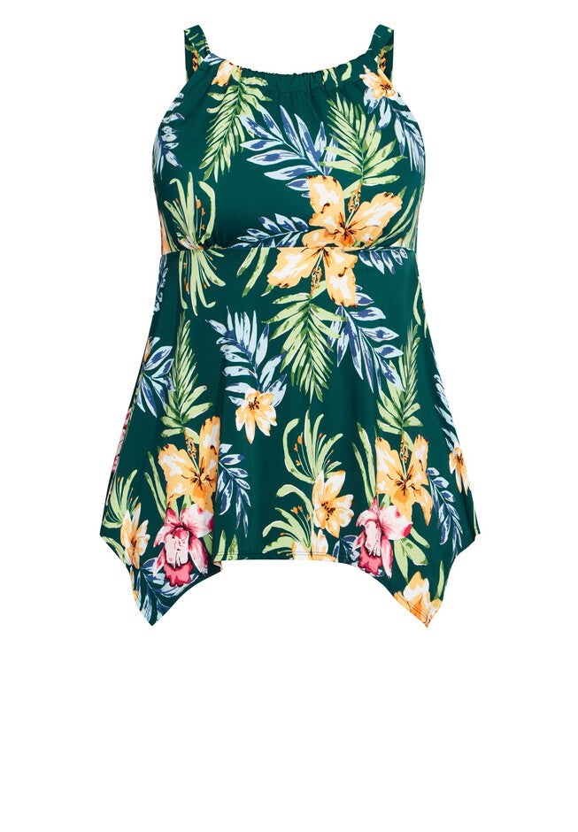 Handkerchief Print Tankini Top, RAVEN, alternate image number null