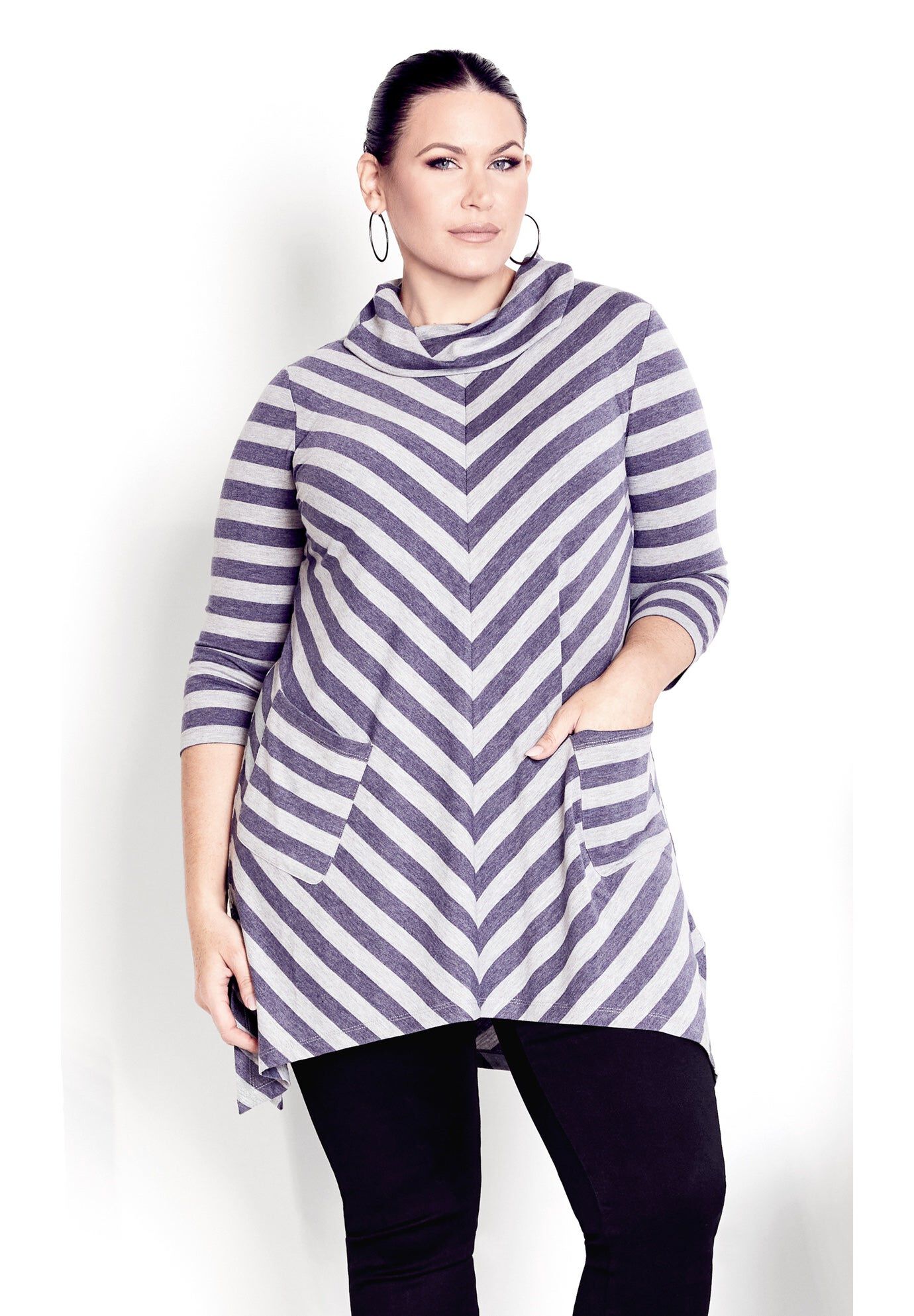 Emily Panel Stripe Tunic, DENIM GREY MARLE, hi-res image number 0