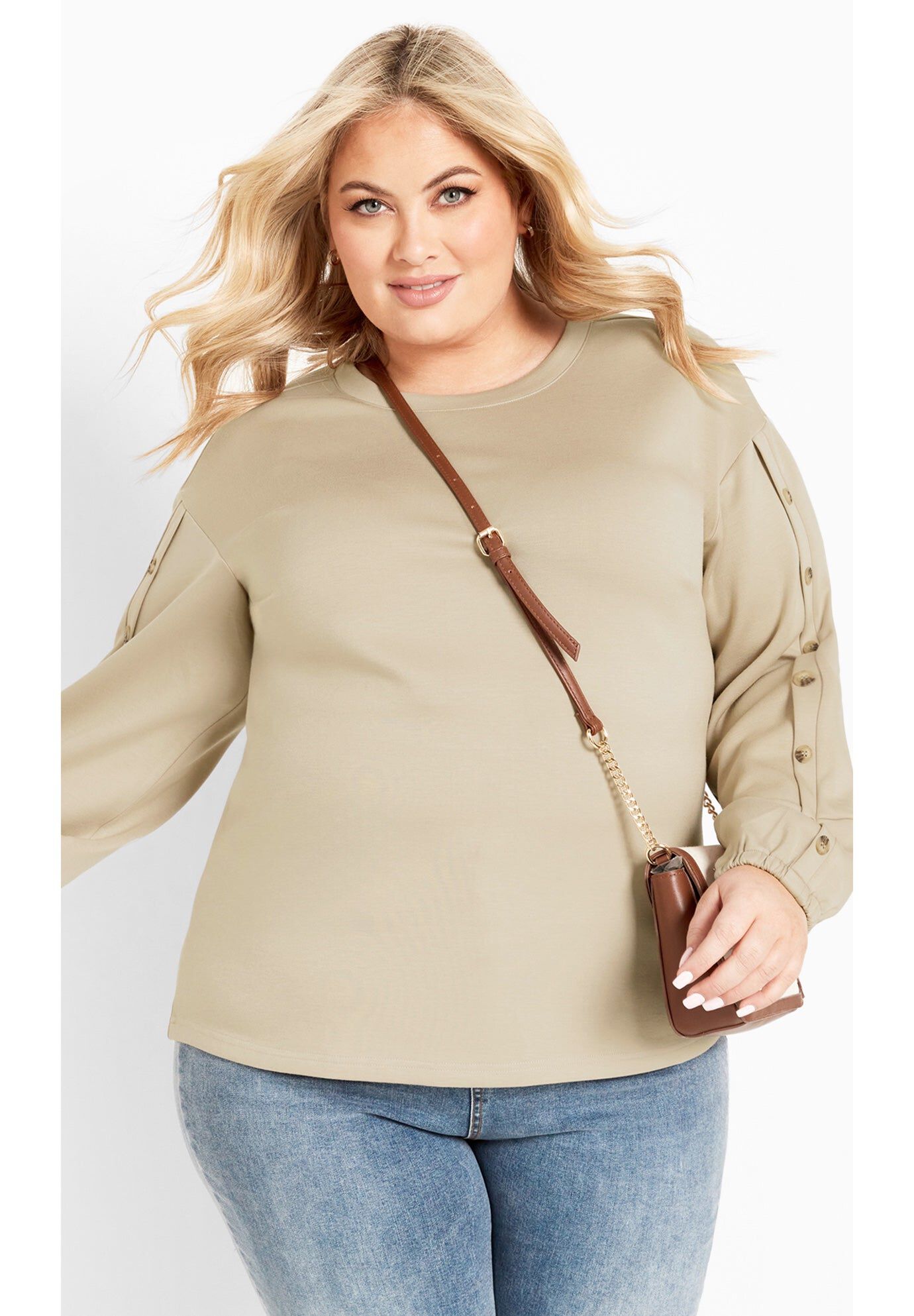Elena Button Top, BUFF, hi-res image number 0