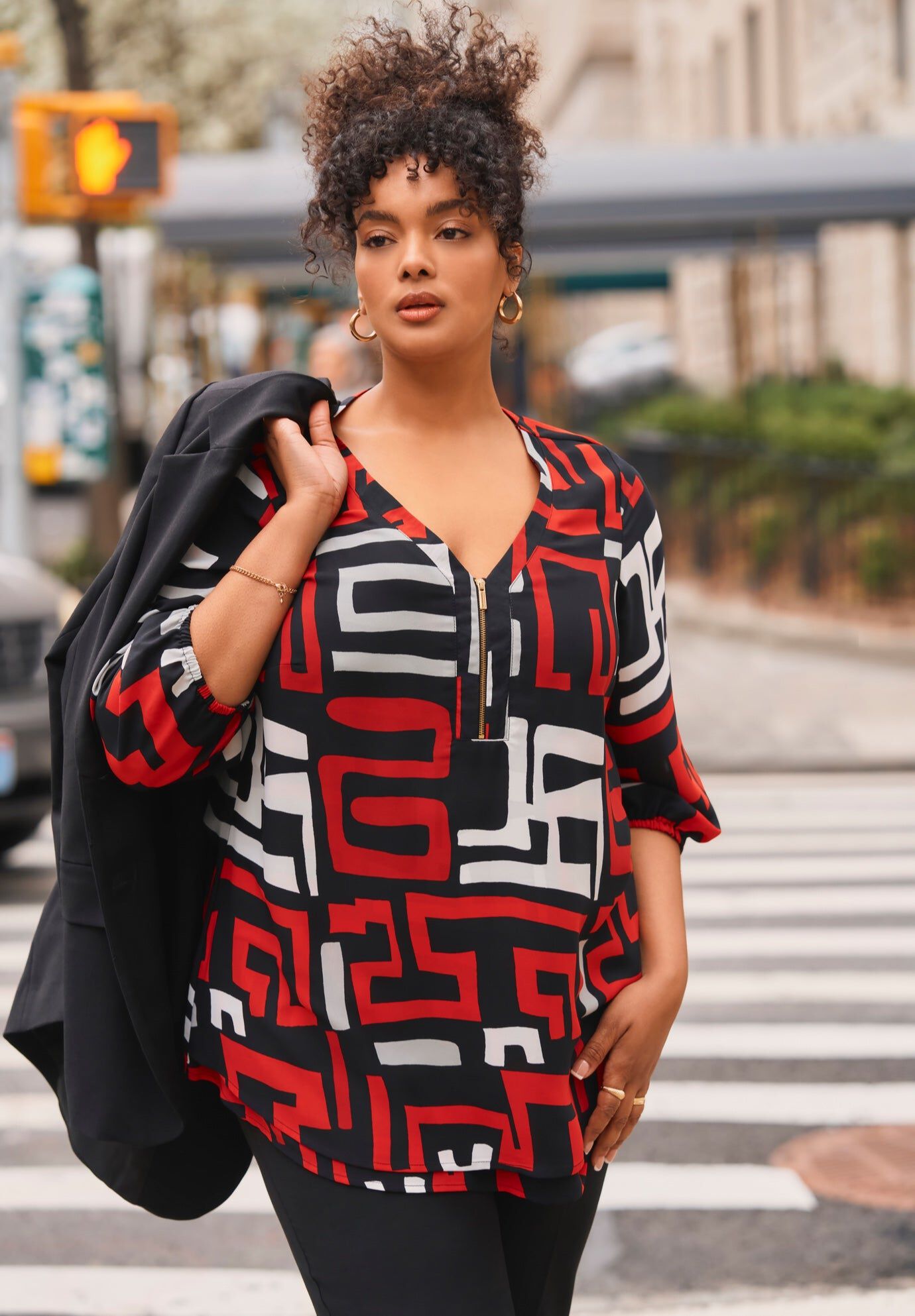 Meila Zip Top, BLACK RED GEO, hi-res image number 0