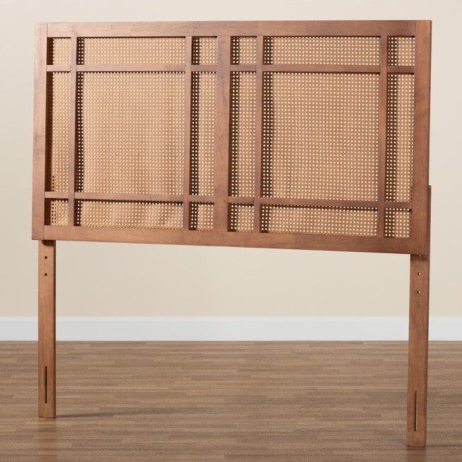 Katrice Mid-Century Modern Ash Walnut Finished Wood Queen Size Headboard With Rattan, , alternate image number null