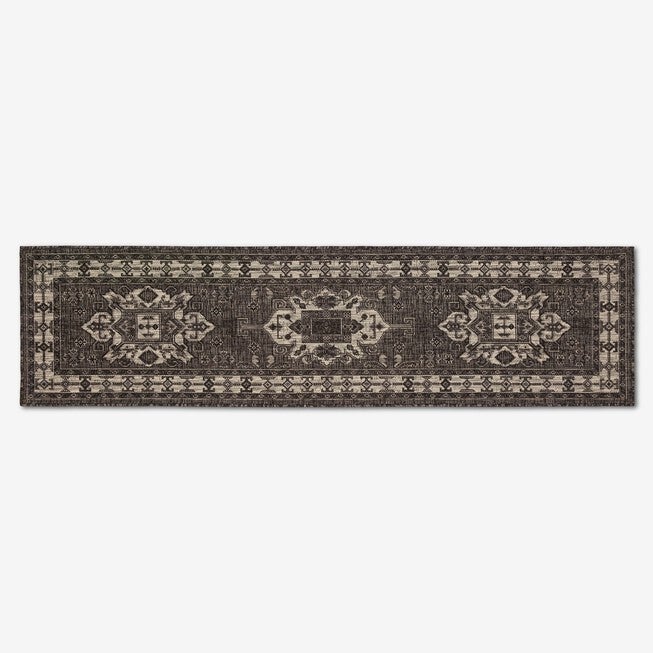 Carmel Indoor/Outdoor Kilim Rug 1 feet 1 inches x 7 feet 6 inches, BLACK, hi-res image number 0
