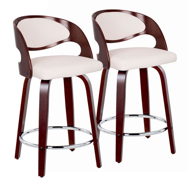 Pino 24 inches Fixed-Height Barstool - Set Of 2, CHERRY WHITE CHROME, hi-res image number null