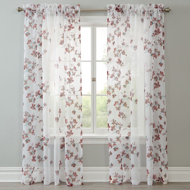 Bella Voile Printed Rod-Pocket Panel, BURGUNDY, hi-res image number null