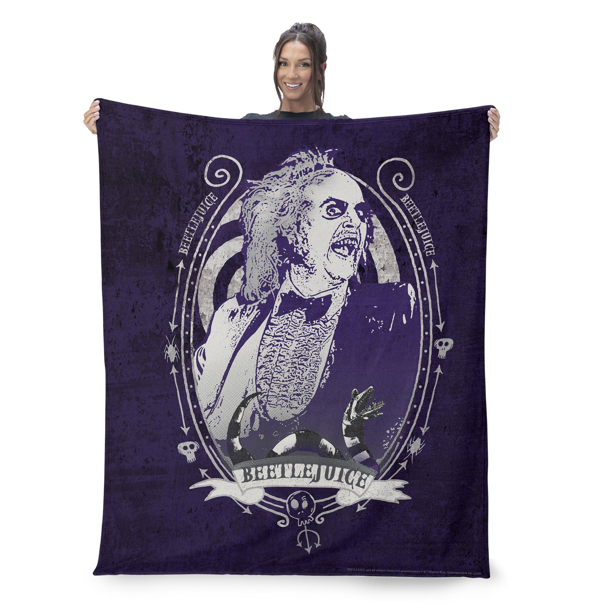 Warner Bros. Beetlejuice Big Dark Room Silk Touch Throw Blanket 40X50 Inches, PURPLE, on-hover image number 1