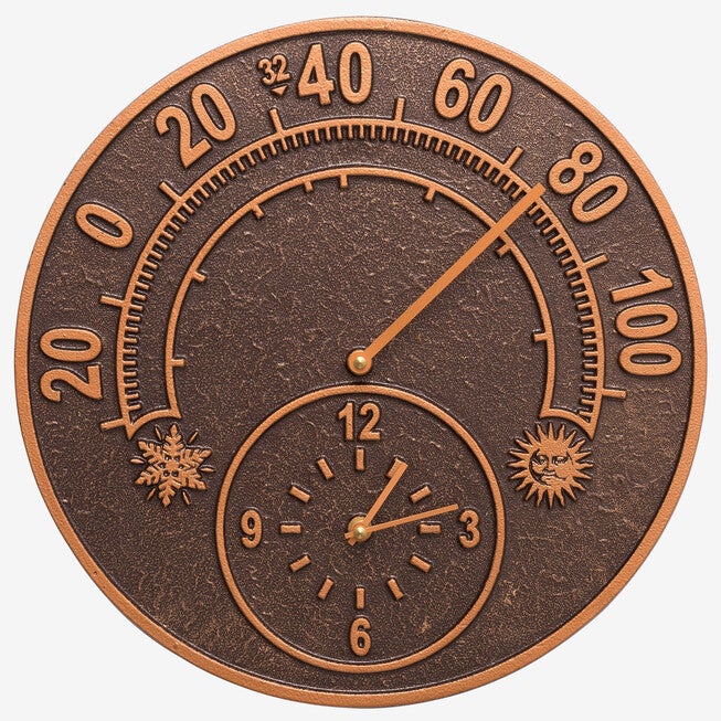 14 inches Solstice Clock And Thermometer, ANTIQUE COPPER, hi-res image number null