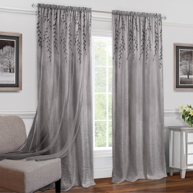 Willow Rod Pocket Window Curtain Panel, GREY, hi-res image number 0