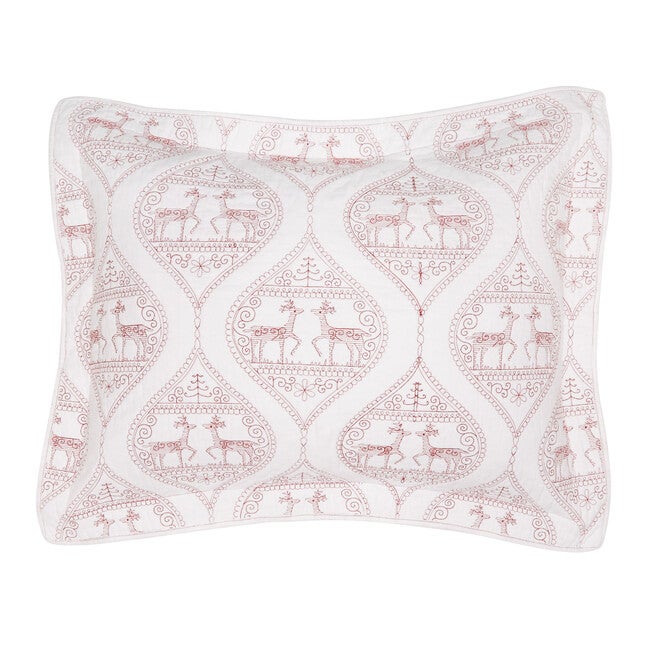 Embroidered Reindeer Christmas Sham, RED, hi-res image number 0