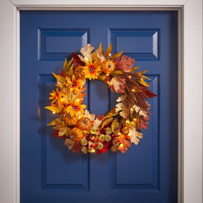 Pre-Lit Harvest Daisy Wreath, , on-hover image number null