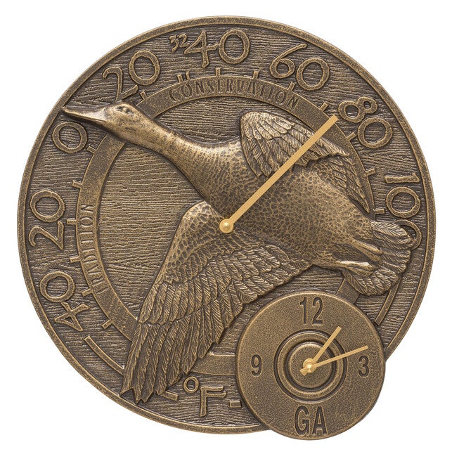 Duck 14 inches Clock and Thermometer Combo , FRENCH BRONZE, hi-res image number null