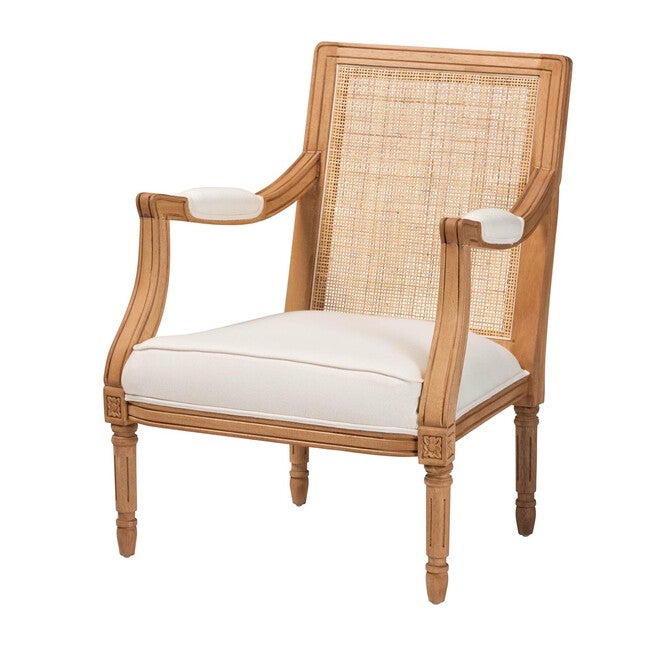 Garridan Traditional French Beige Fabric And Dark Brown Finished Wood Accent Chair, BEIGE HONEY OAK, hi-res image number null