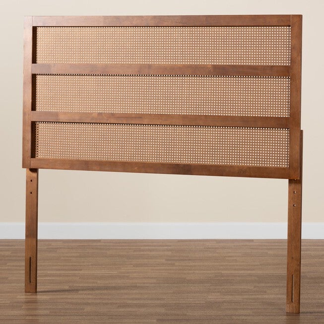 Berne Mid-Century Modern Ash Walnut Finished Wood Queen Size Headboard With Rattan, , alternate image number null