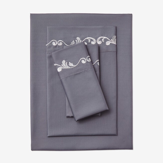 Microfiber Embroidered Hem Sheet Set, GRAY, hi-res image number null