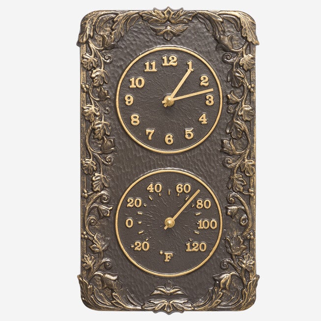 Acanthus Combo Clock And Thermomte, FRENCH BRONZE, hi-res image number null