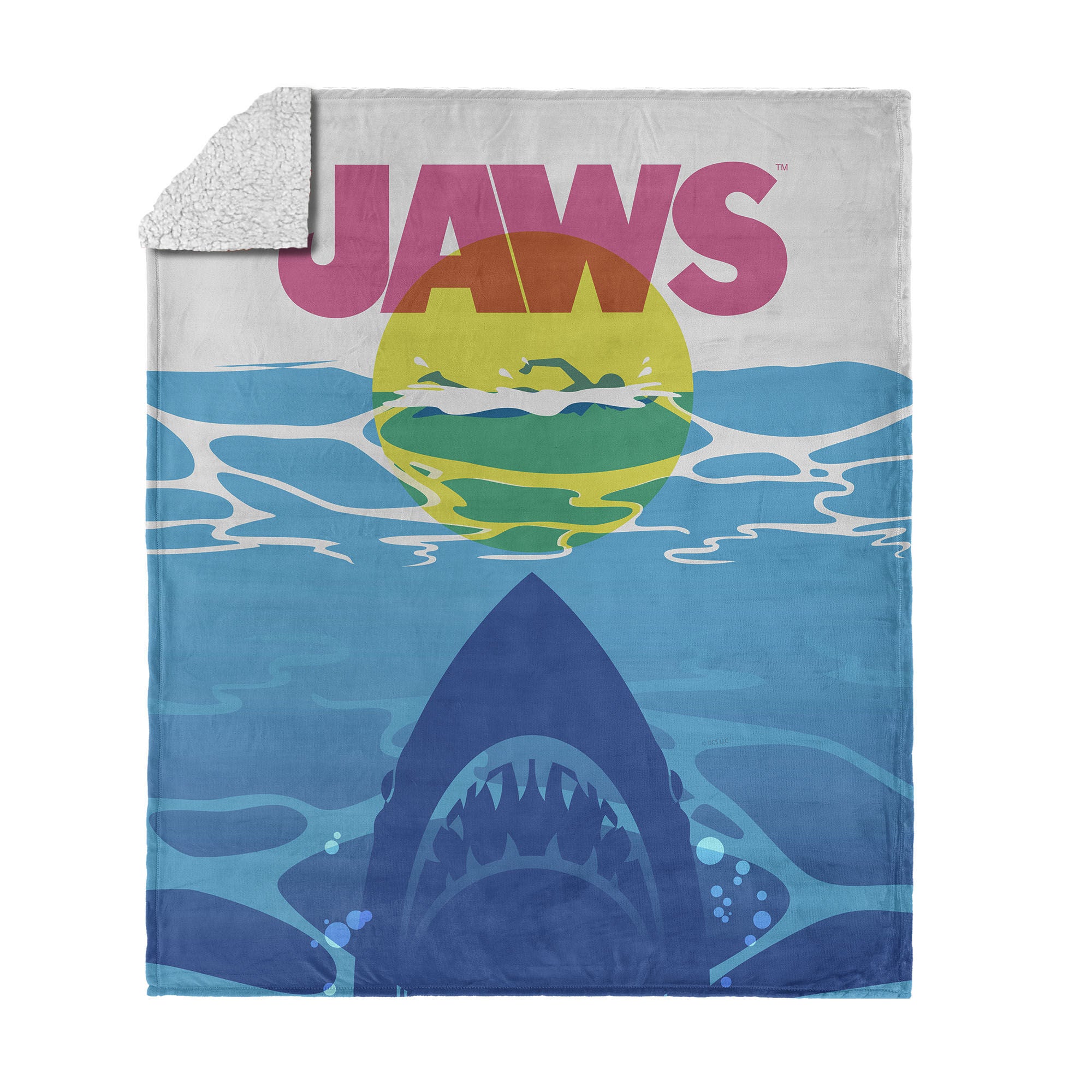 Jaws CMYK Poster Silk Touch Sherpa Throw Blanket 50x60 inches, BLUE, hi-res image number 0