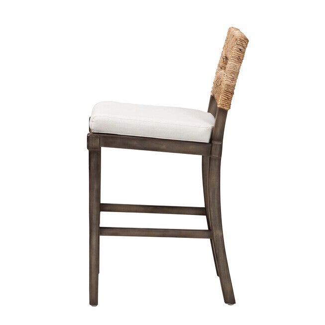 Porsha Modern Bohemian Dark Brown Finished Mahogany Wood And Natural Rattan Counter Stool, , alternate image number null