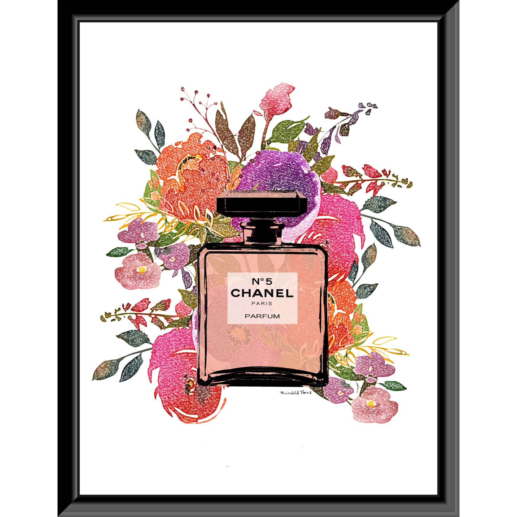 Chanel Floral Bottle 14x18 Framed Print, PINK FLORAL, hi-res image number 0
