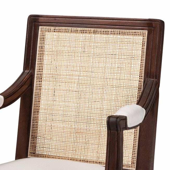 Garridan Traditional French Beige Fabric And Dark Brown Finished Wood Accent Chair, , alternate image number null