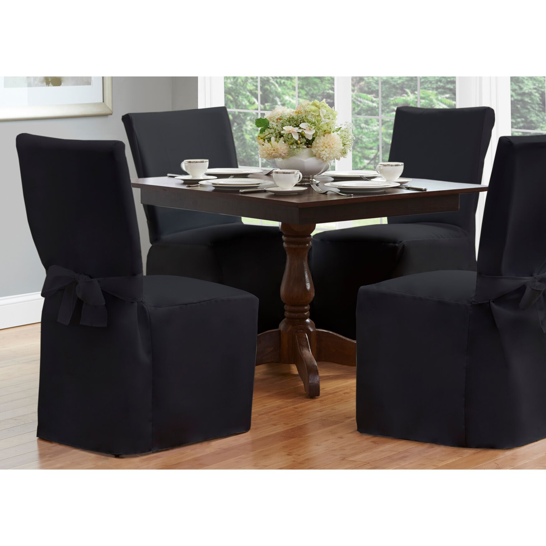 Fresh Ideas Dining Room Chair Cover 42 inches x 19 inches, BLACK, hi-res image number 0