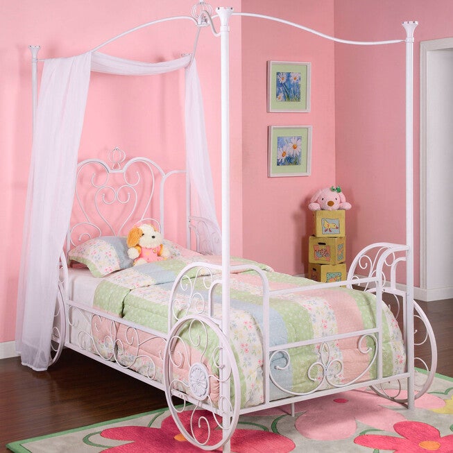Princess Emily Carriage Canopy Twin Size Bed (includes Bed Frame), ANTIQUE WHITE, hi-res image number null
