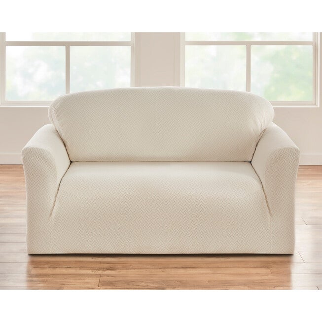 BH STUDIO BASKETWEAVE STRETCH Loveseat SLIPCOVER, IVORY, hi-res image number null