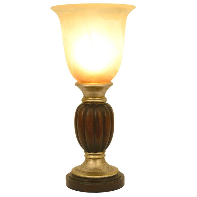 13¼" Two Tone Resin Uplight with Alabaster Champagne Glass, BROWN, hi-res image number null