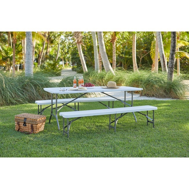 6'L Fold-In-Half Resin Bench, WHITE, hi-res image number 0