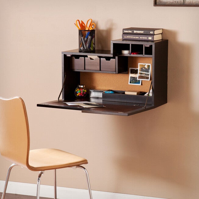 Wall-Mounted Desk with Foldaway Desktop, BLACK CHOCOLATE, hi-res image number null