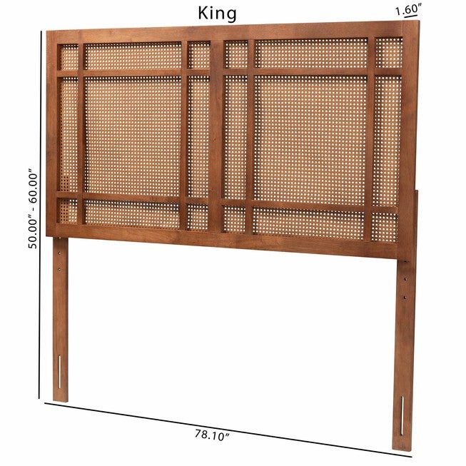 Katrice Mid-Century Modern Ash Walnut Finished Wood Queen Size Headboard With Rattan, , alternate image number null