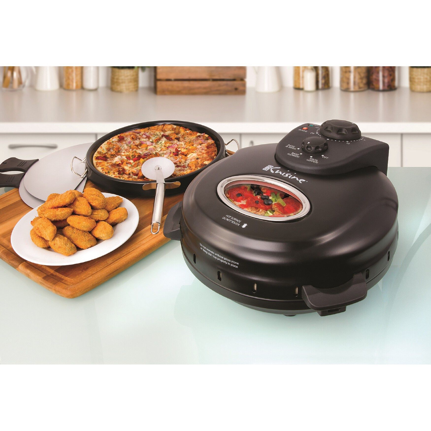 Euro Cuisine 12 inches Rotating Pizza Maker with Stone & Baking Pan, BLACK, hi-res image number 0