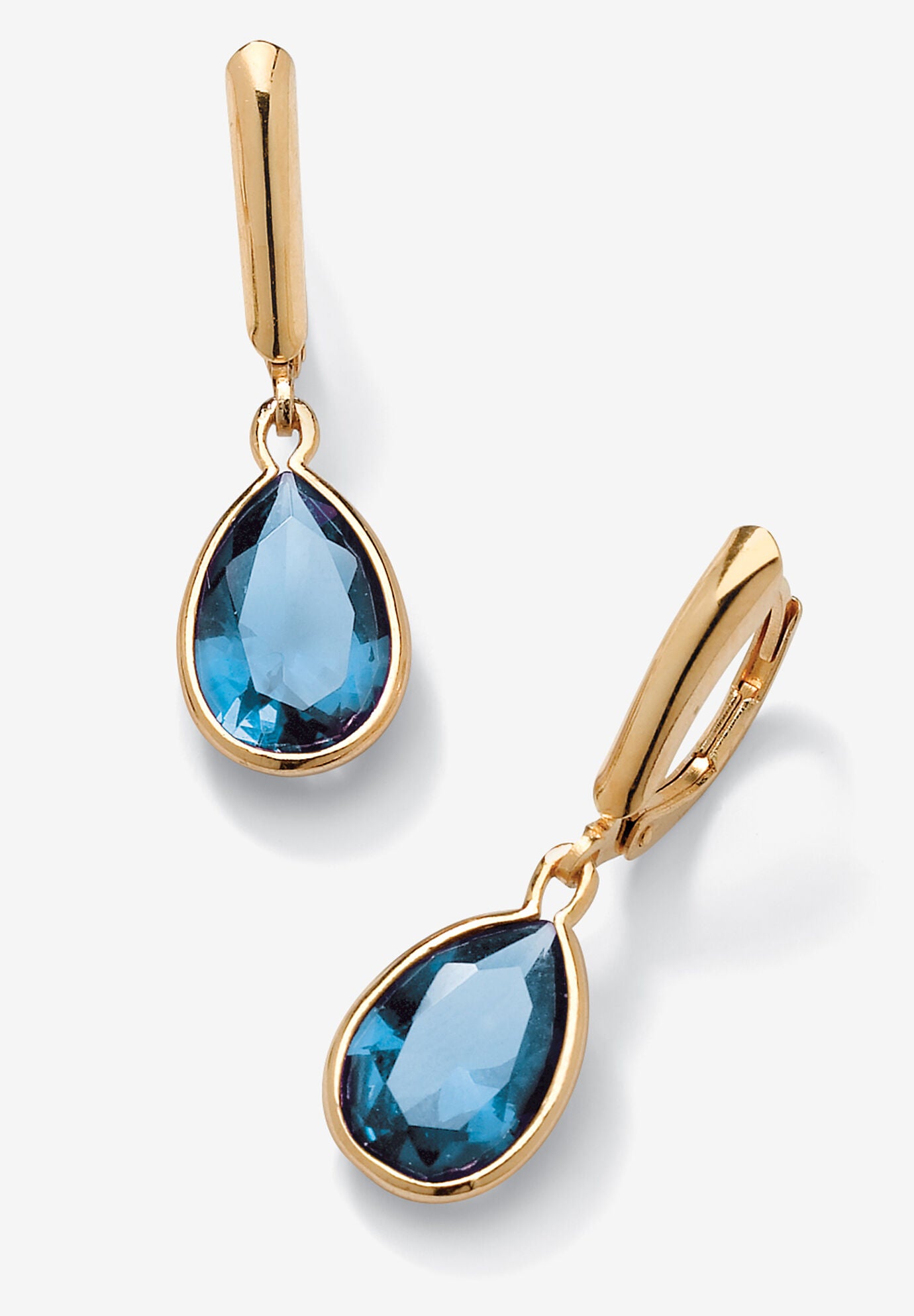 Gold over Sterling Silver Drop EarringsPear Cut Simulated Birthstones, MARCH, hi-res image number 0