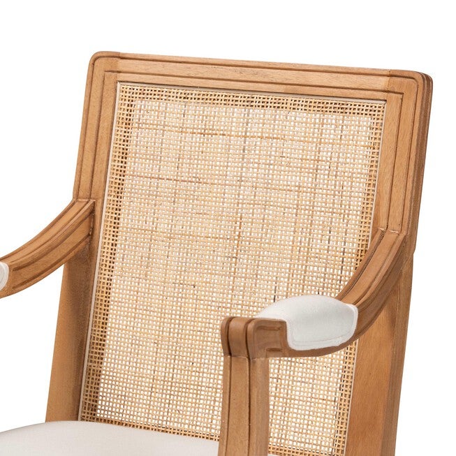 Garridan Traditional French Beige Fabric And Dark Brown Finished Wood Accent Chair, , alternate image number null